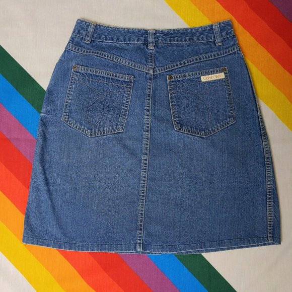 80s Classic Blue Mini Denim Skirt by Calvin Klein - Picture 2 of 4